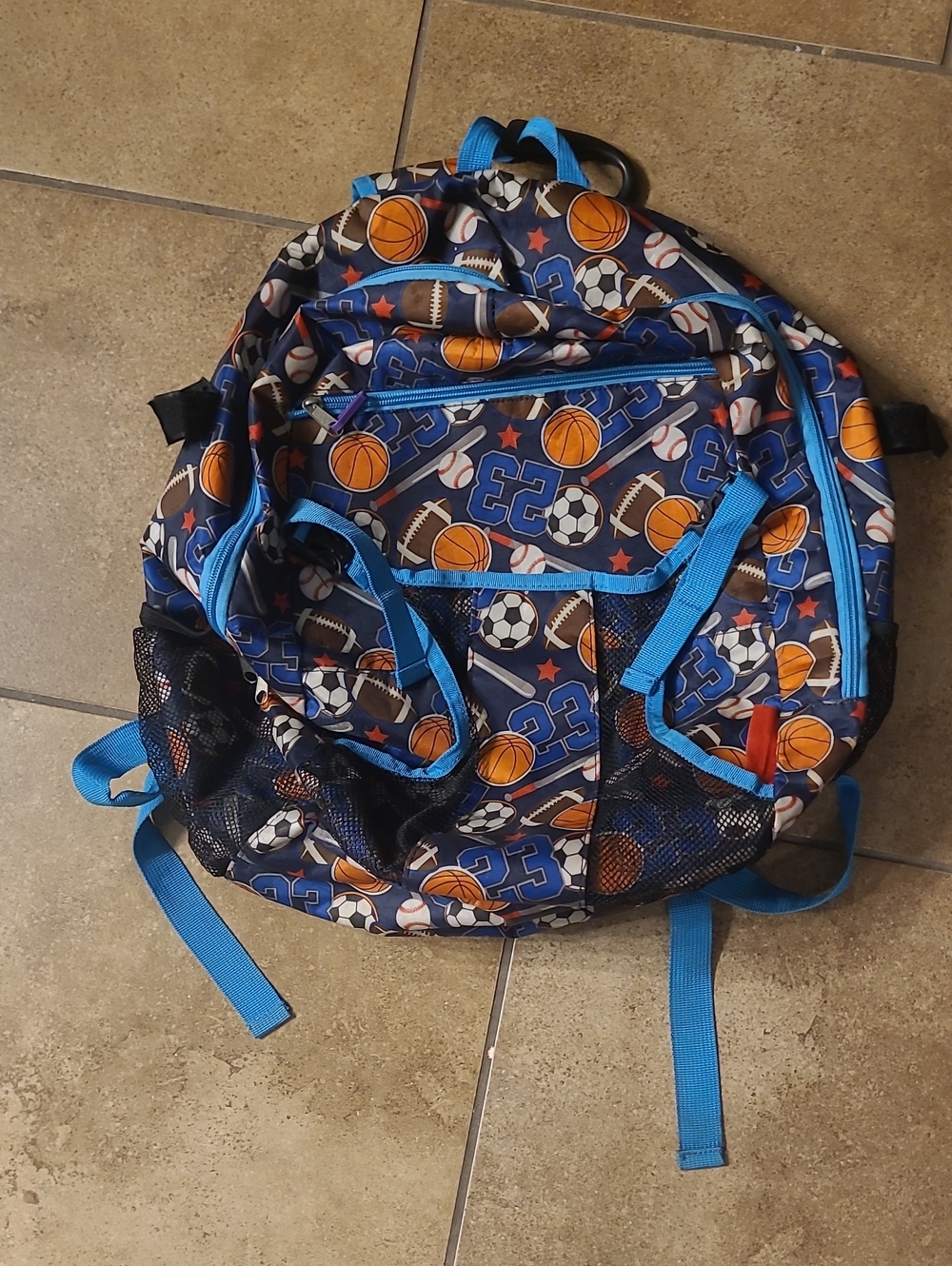 Blue Sports Print Kids Baseball Backpack